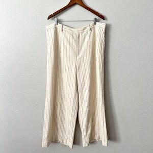 NWOT Lauren Ralph Lauren Linen Wide Leg Cropped Pants Beige Pinstripe Size 18